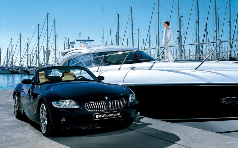 Black BMW Z4 at marina