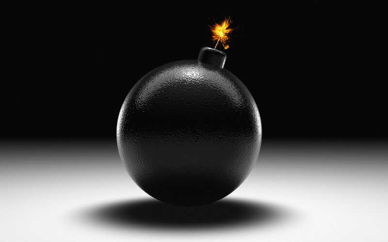 Black Bomb with Lit Fuse — Dramatic
