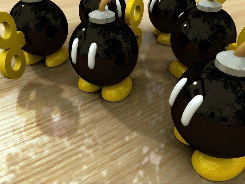 Black Bombs with Yellow Feet — Playful, 3d Render