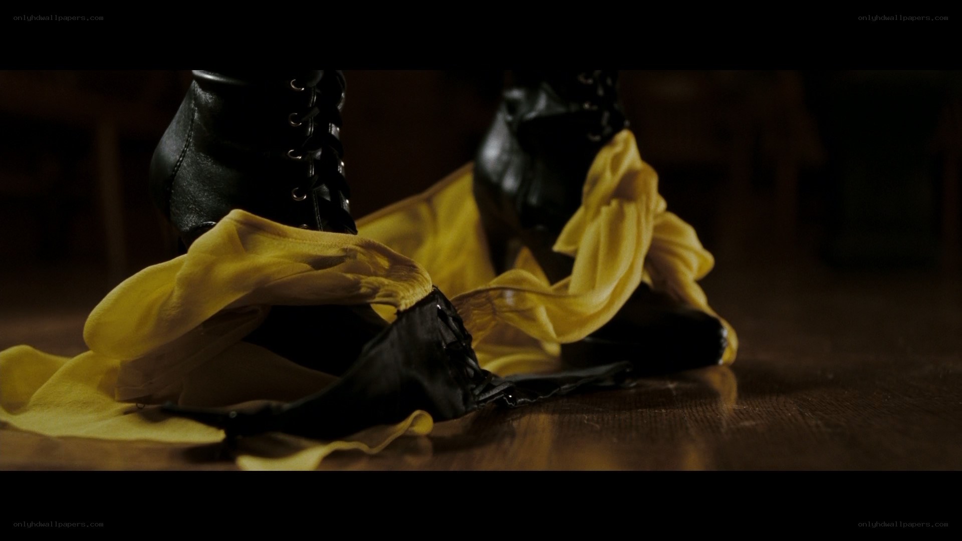 black boots and yellow fabric