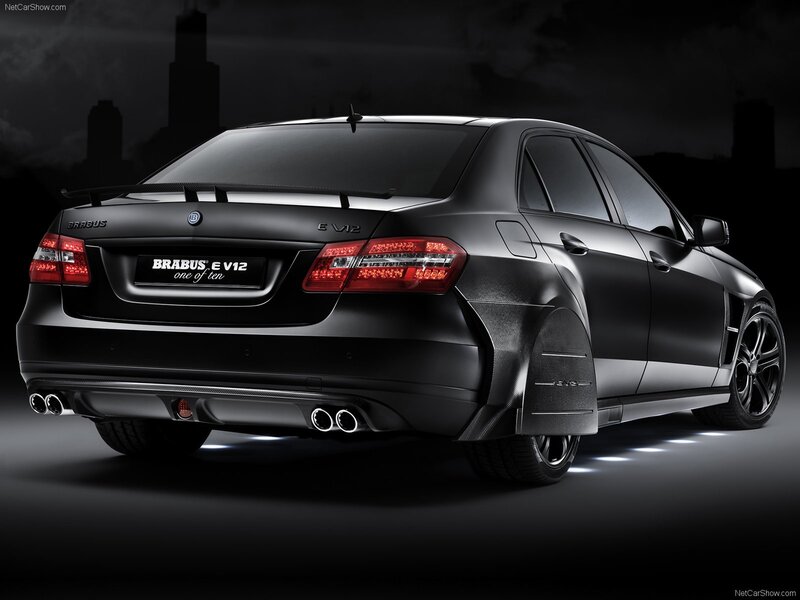 Black Brabus E V12 — Dramatic, Night, Photograph, Car, City Skyline, Taillights