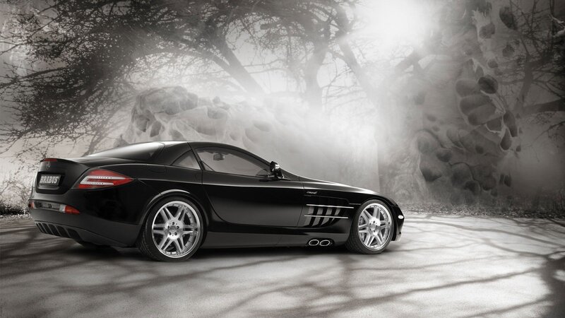 Black Brabus sports car in mist