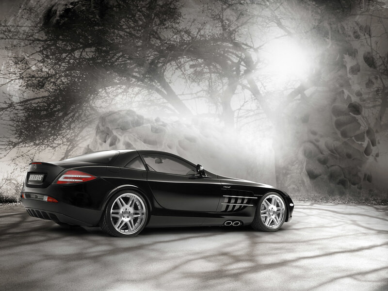 Black Brabus sports car in mist
