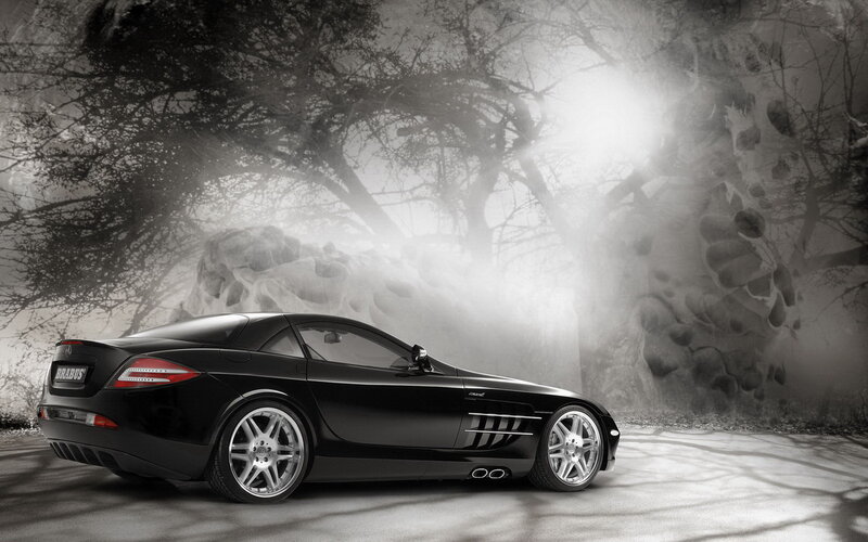 Black Brabus sports car in mist