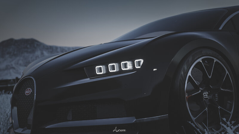 Black Bugatti Chiron — Dramatic, Night