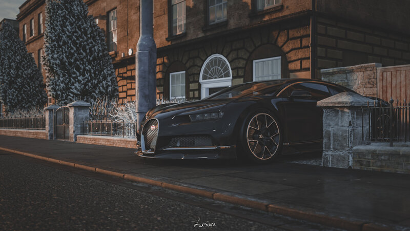 Black Bugatti Chiron — Dramatic, Winter