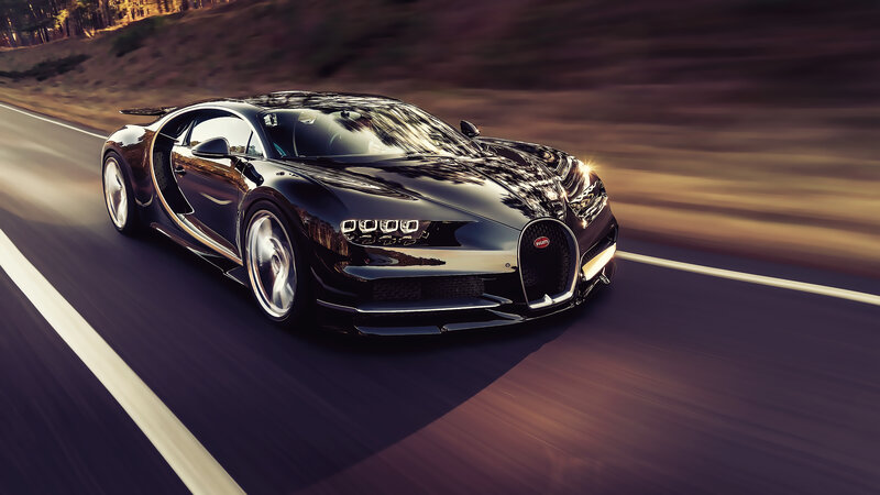 Black Bugatti Chiron — Dynamic, Sunset