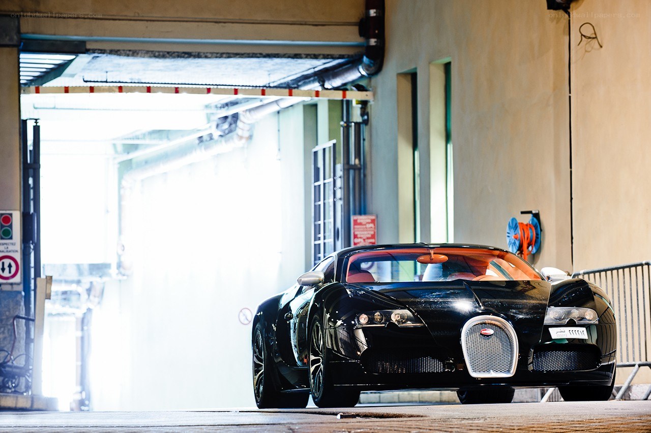 Black Bugatti in garage