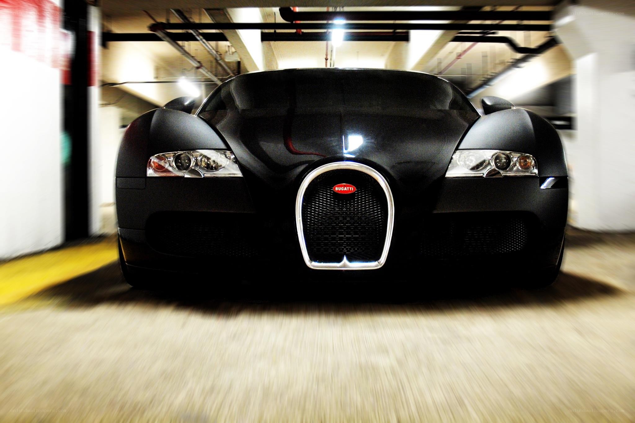 Black Bugatti in parking garage