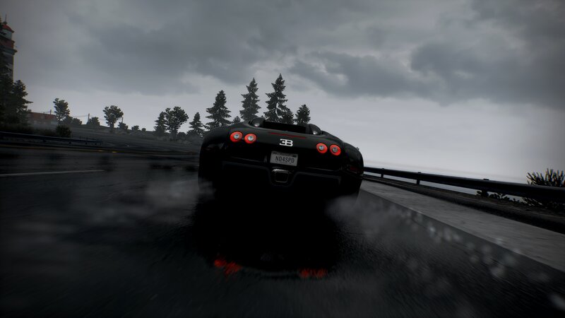Black Bugatti on Wet Road