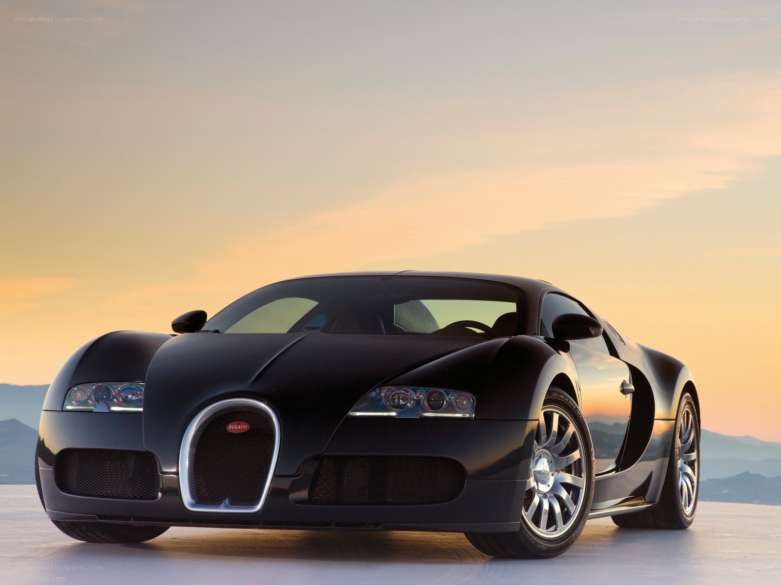 Black Bugatti Veyron at sunset