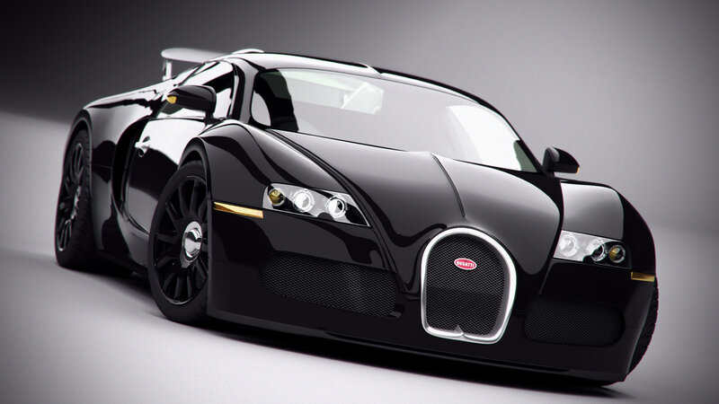 Black Bugatti Veyron — Dramatic, 3d Render, Car, Headlights, Grille