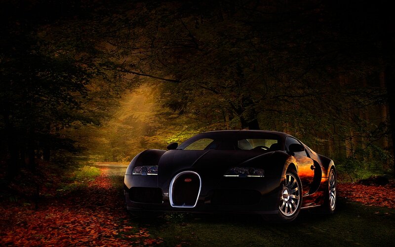 Black Bugatti Veyron — Dramatic, Autumn