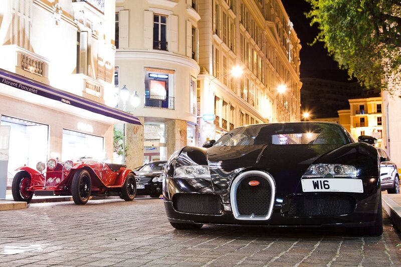 Black Bugatti Veyron — Dramatic, Night, Photograph, Red Vintage Car