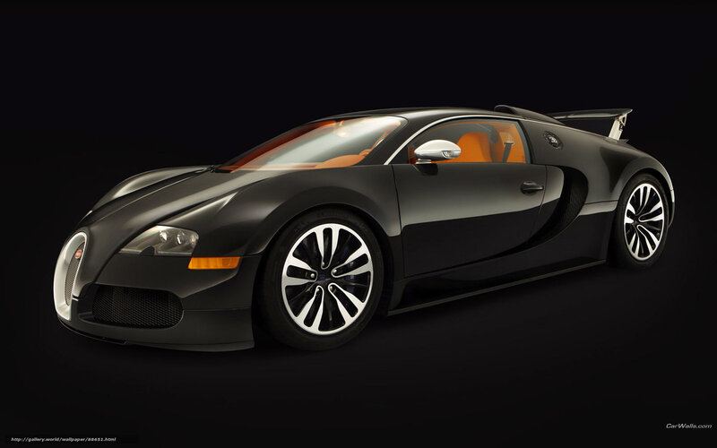 Black Bugatti Veyron — Dramatic, Photograph, Orange Interior
