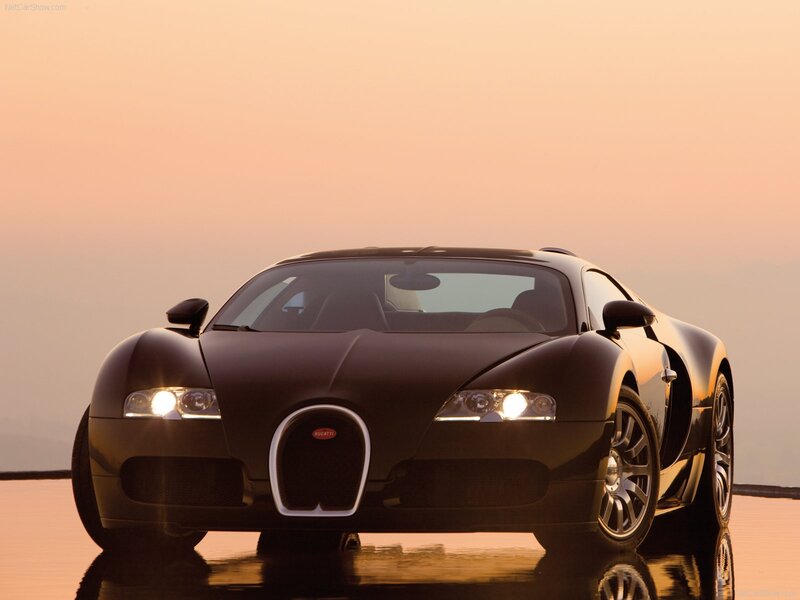 Black Bugatti Veyron — Dramatic, Sunset, Photograph, Car, Headlights