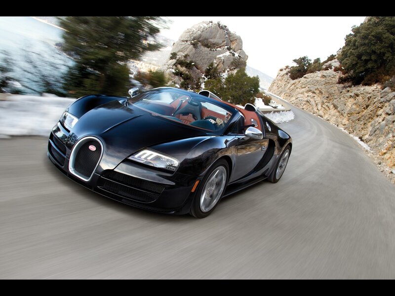 Black Bugatti Veyron — Dynamic, Winter, Photograph, Car, Road