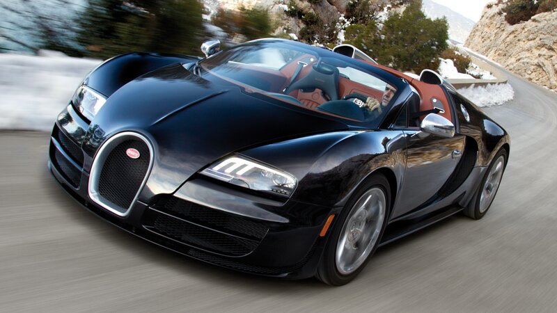Black Bugatti Veyron — Dynamic, Winter, Photograph, Driver, Snow, Mountain Road