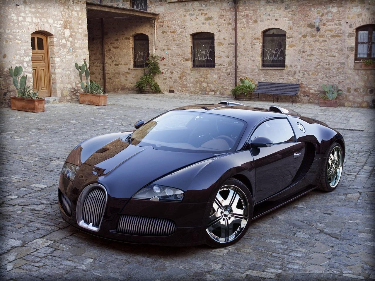 Black Bugatti Veyron in courtyard