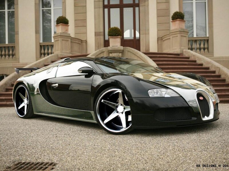 Black Bugatti Veyron in front of mansion