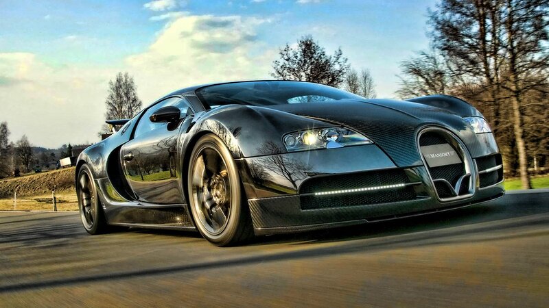 Black Bugatti Veyron in motion