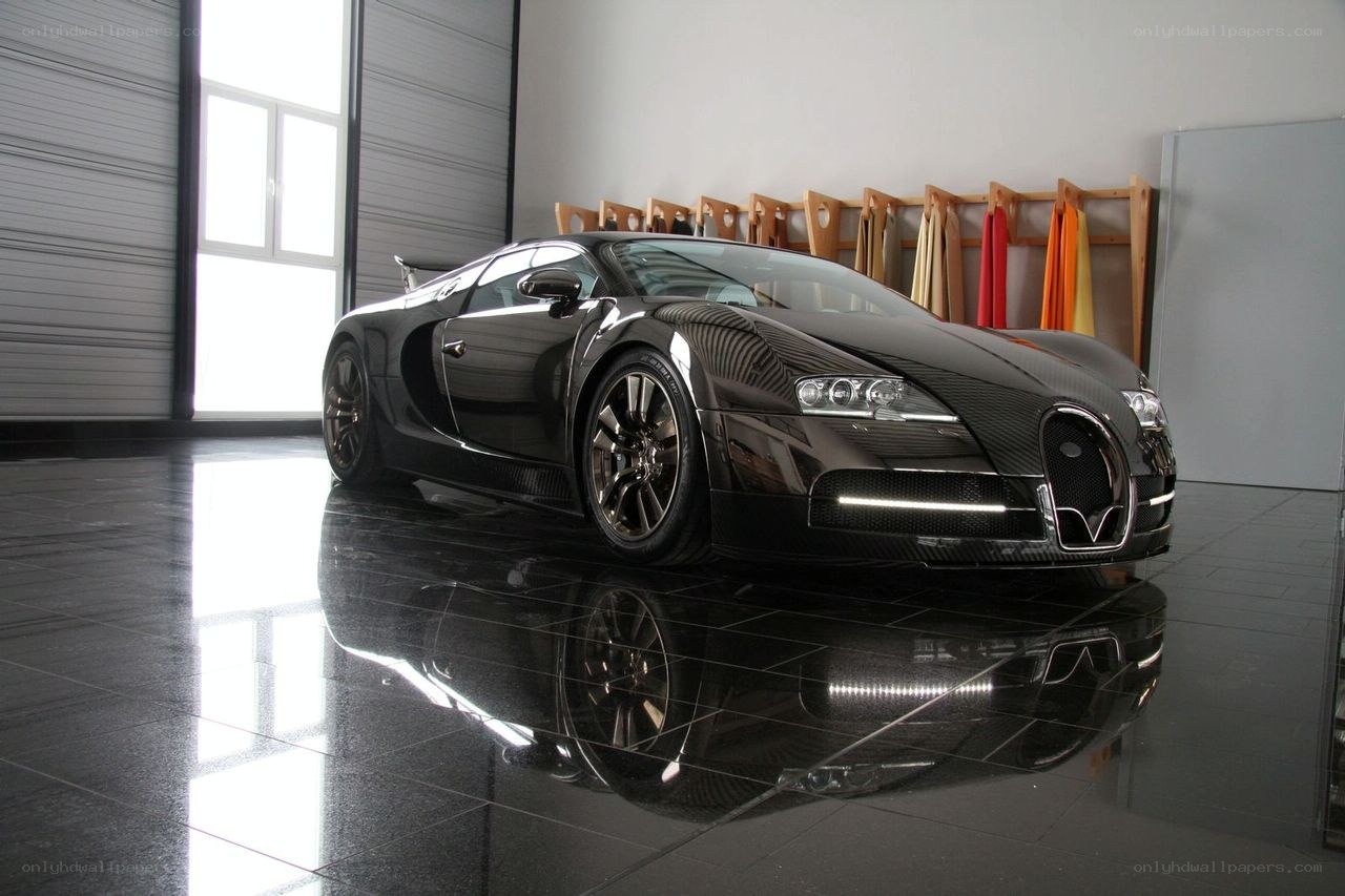 Black Bugatti Veyron in showroom