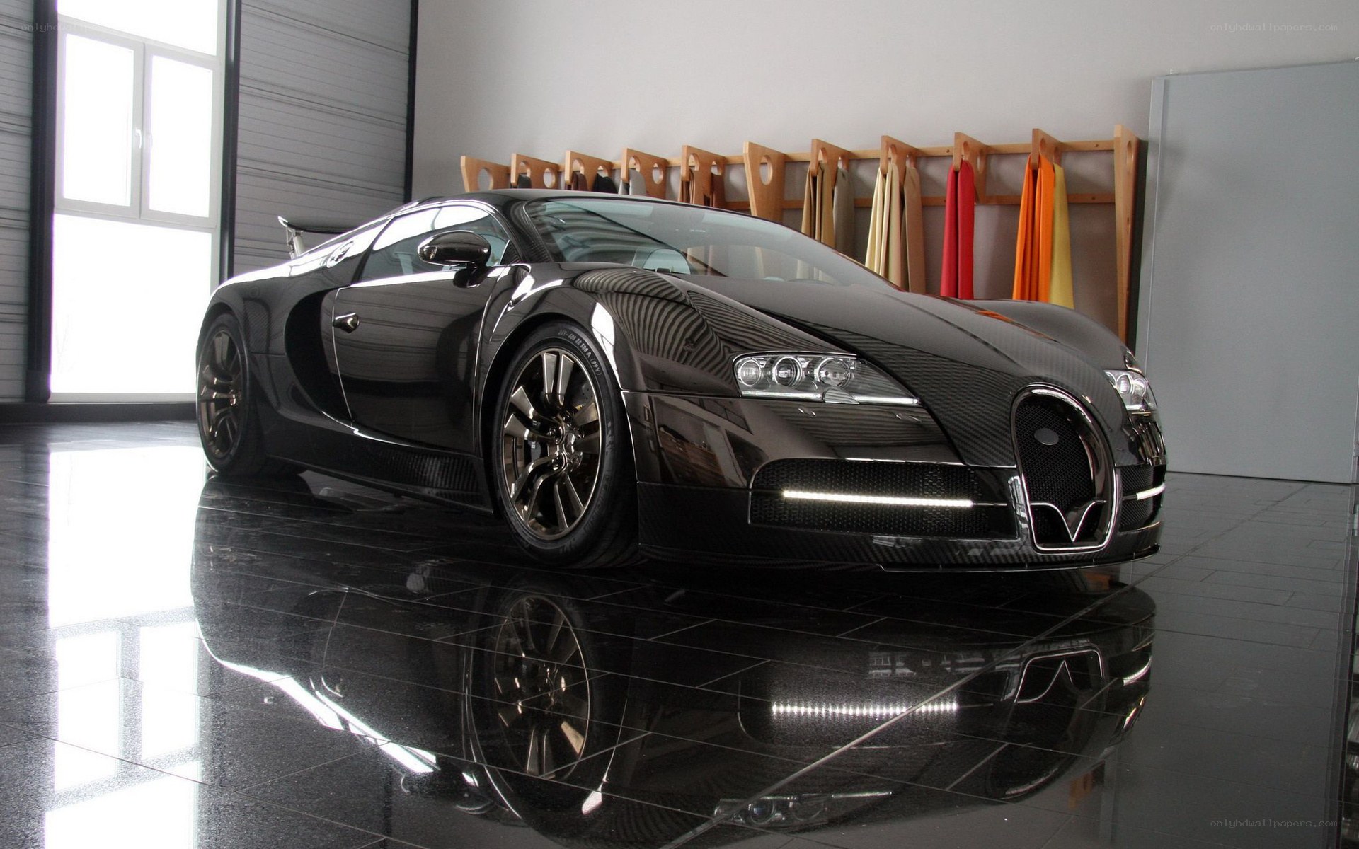 Black Bugatti Veyron in showroom