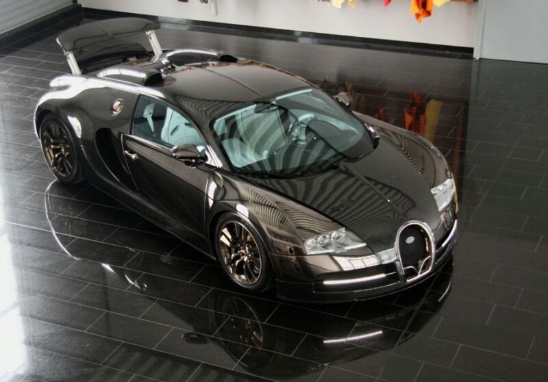 Black Bugatti Veyron — Modern, Photograph, Car, Showroom, Tiled Floor