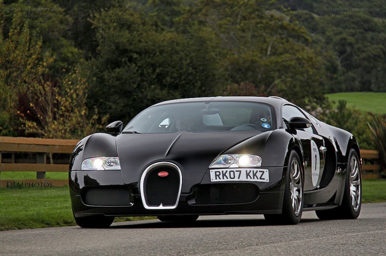Black Bugatti Veyron on a road
