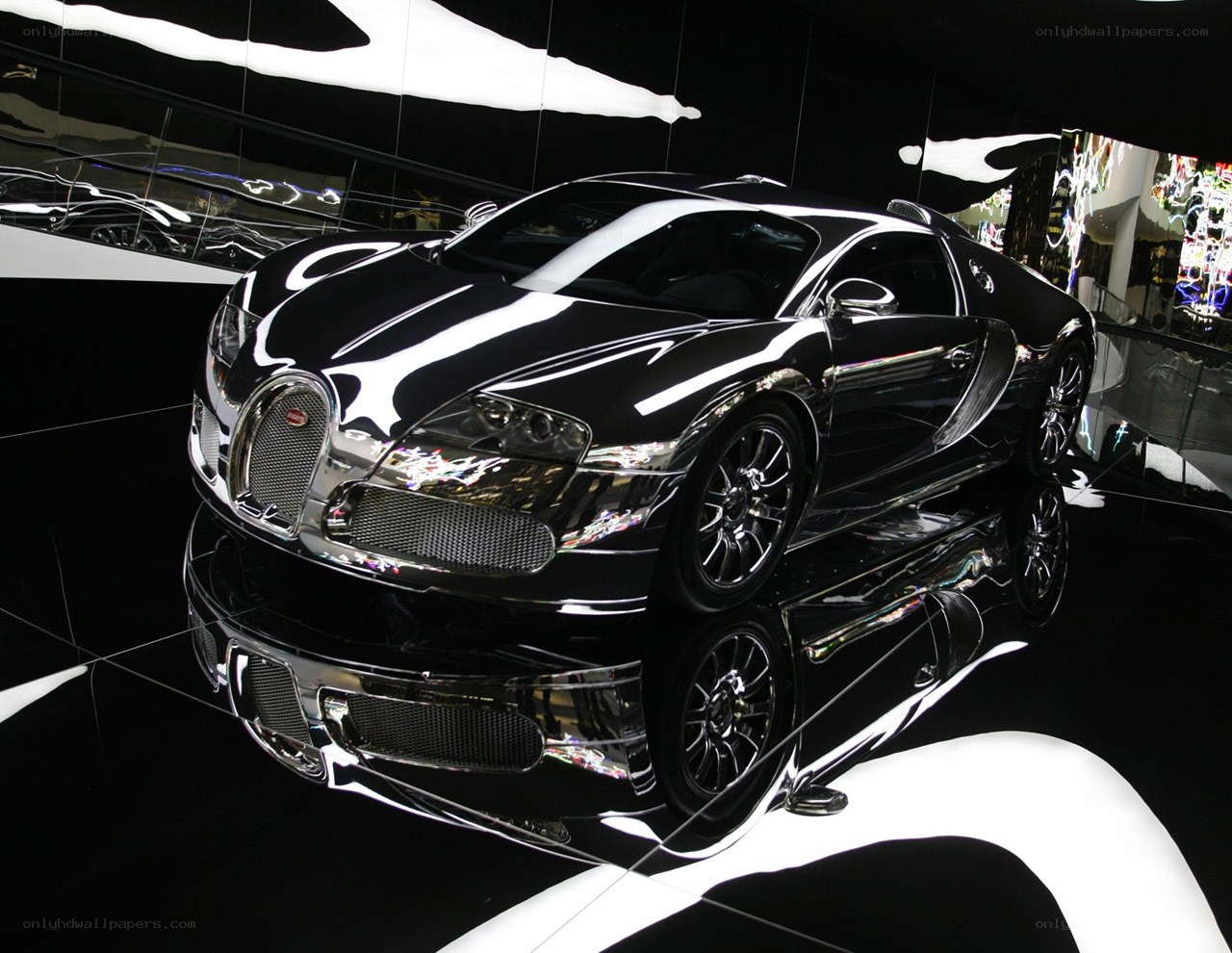 Black Bugatti Veyron on display
