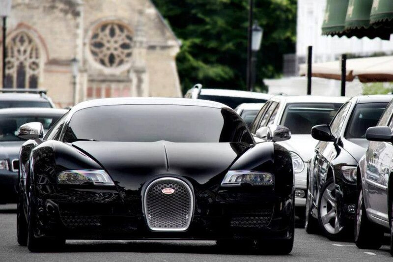 Black Bugatti Veyron on street