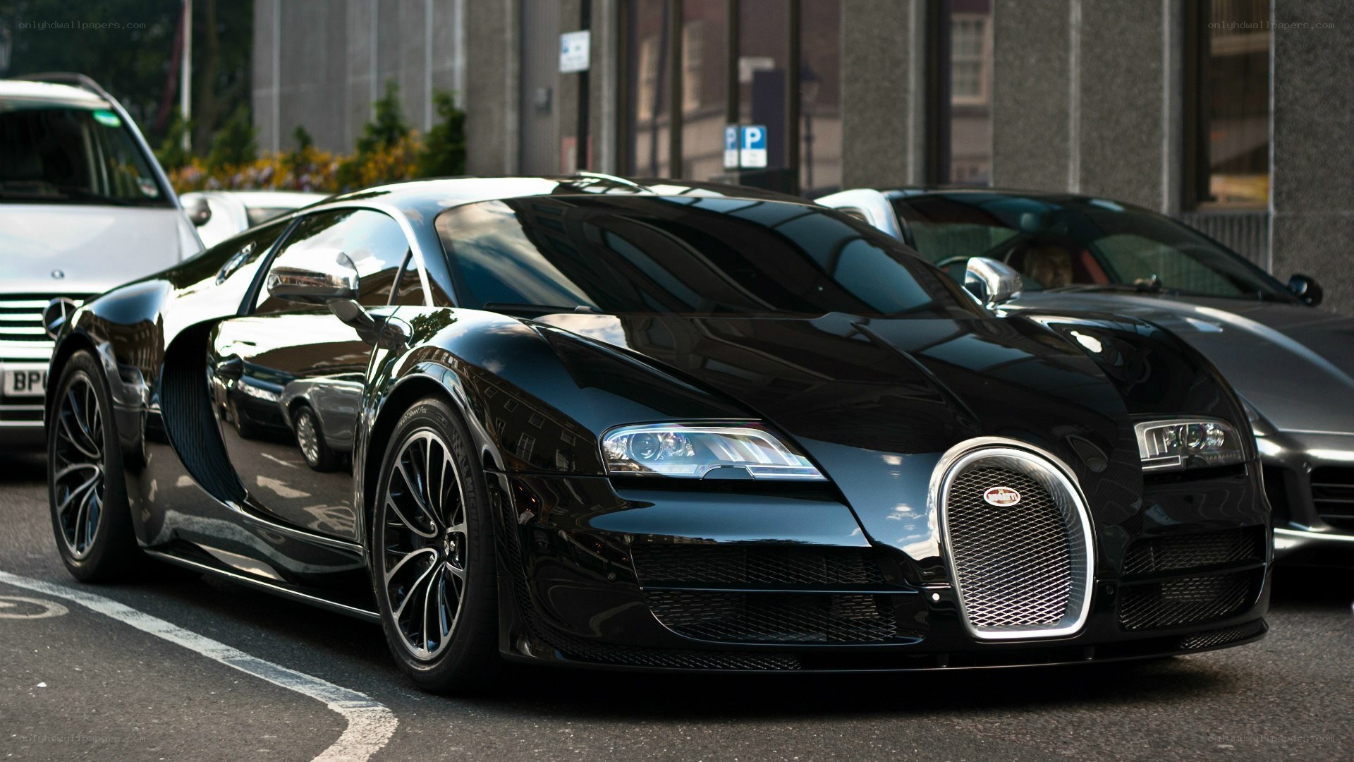 Black Bugatti Veyron parked