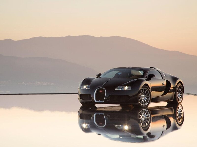 Black Bugatti Veyron — Serene, Sunset, Photograph