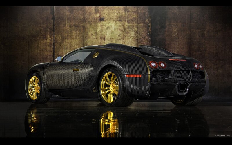 Black Bugatti Veyron with gold wheels
