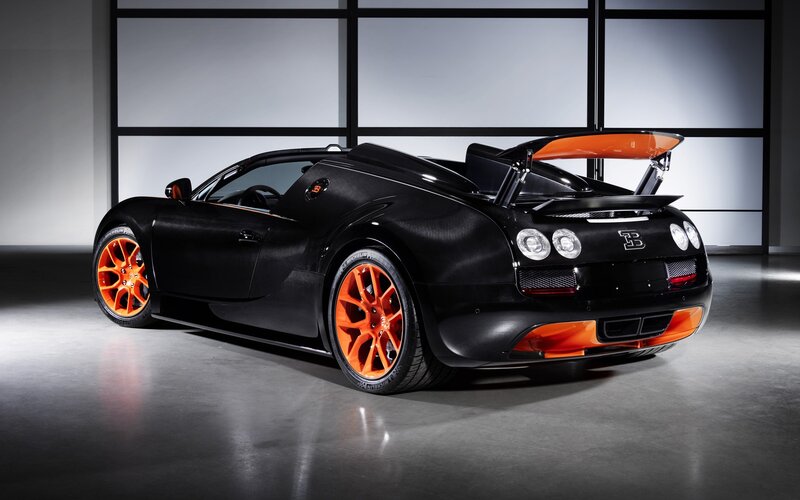 Black Bugatti Veyron with orange accents