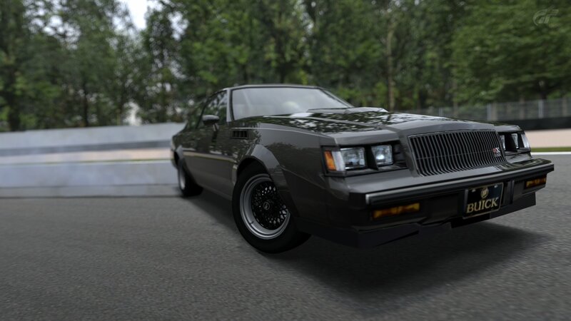 Black Buick on a racetrack
