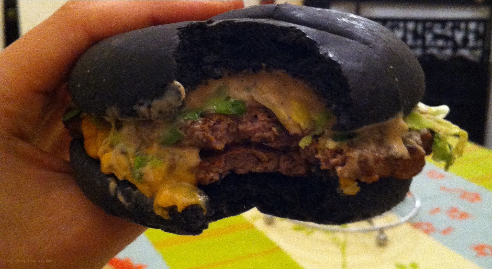 black bun burger with cheese