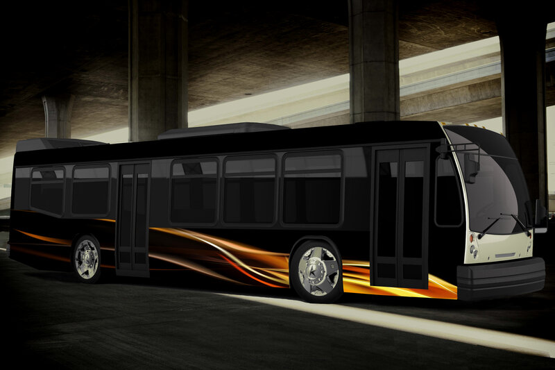 Black Bus with Orange Stripes