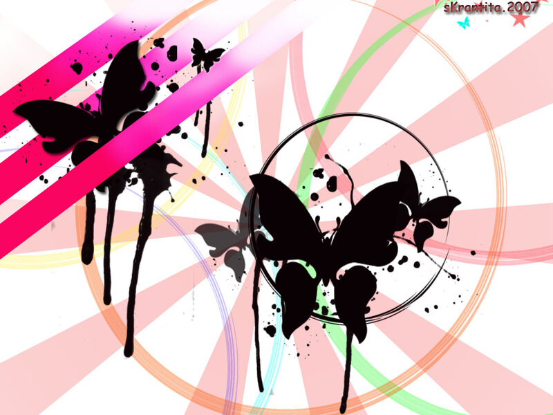 Black Butterflies on Colorful Background