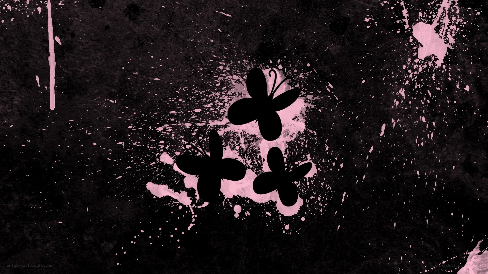 black butterflies on pink splatter