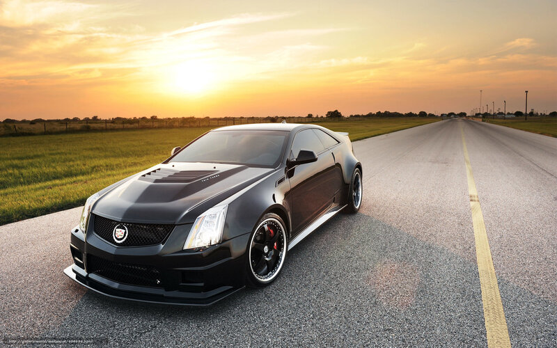 Black Cadillac Coupe — Dramatic, Sunset, Photograph, Road