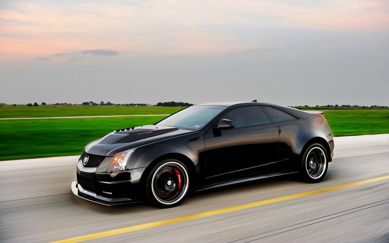 Black Cadillac Coupe — Dynamic, Sunset, Photograph, Car, Road