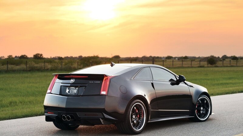 Black Cadillac CTS-V at sunset