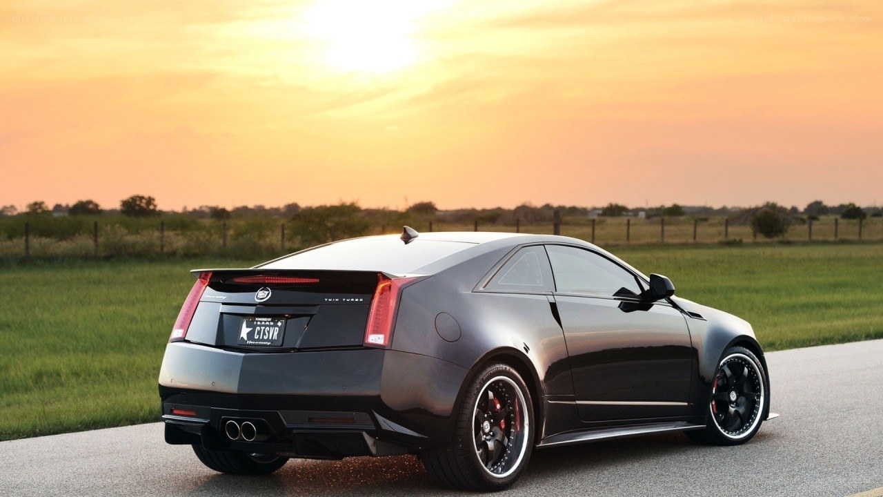 Black Cadillac CTS-V at sunset