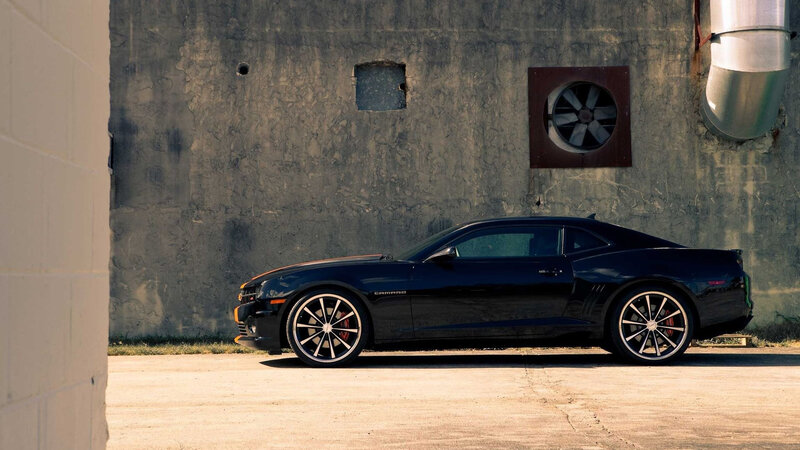Black Camaro Car — Dramatic, Afternoon, Photograph, Concrete Wall