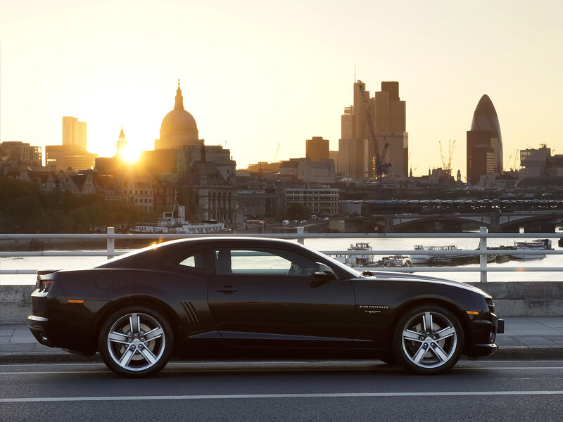 Black Camaro Car — Dramatic, Sunset, Photograph, City Skyline