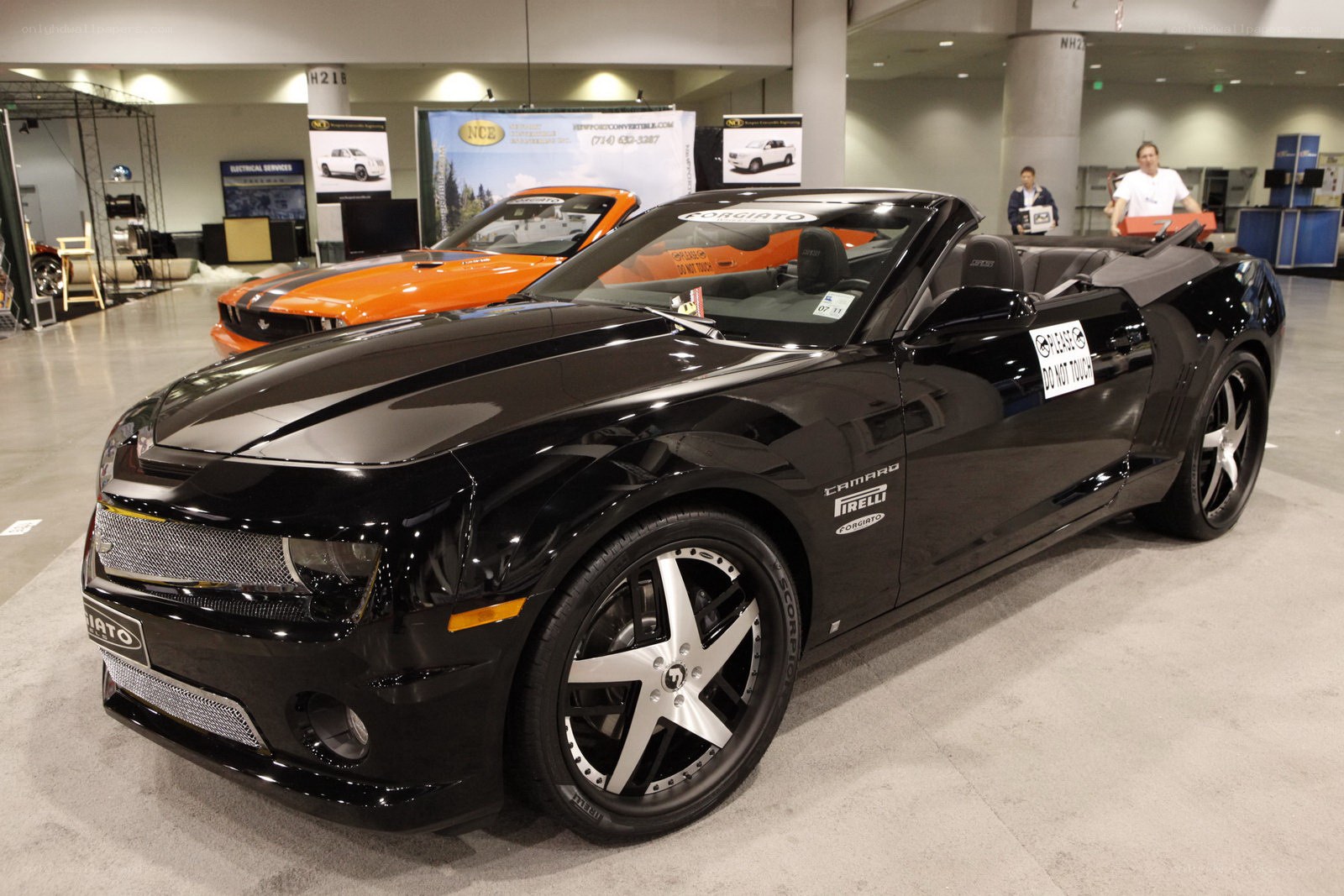 Black Camaro convertible at auto show