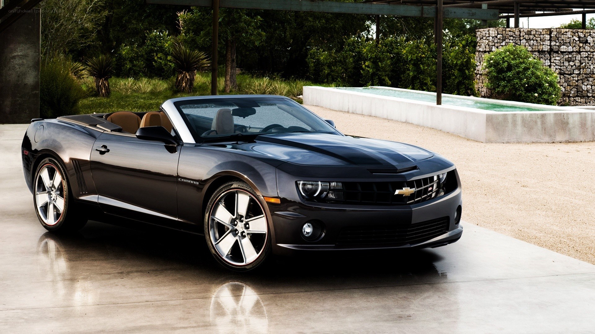 Black Camaro convertible parked