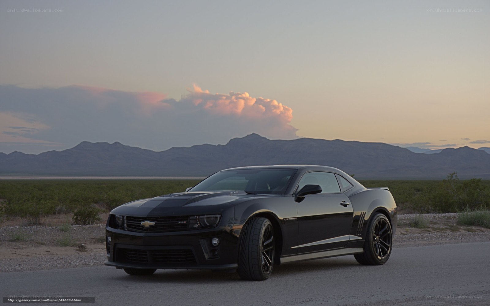 Black Camaro in desert landscape
