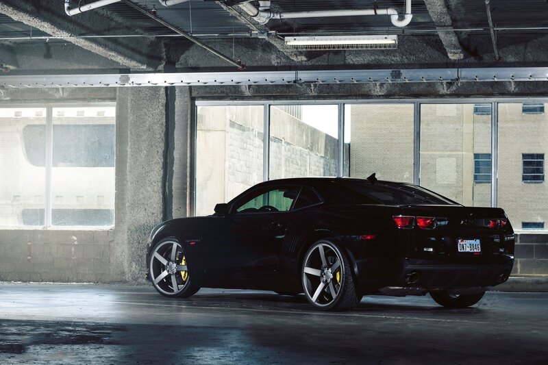 Black Camaro in parking garage